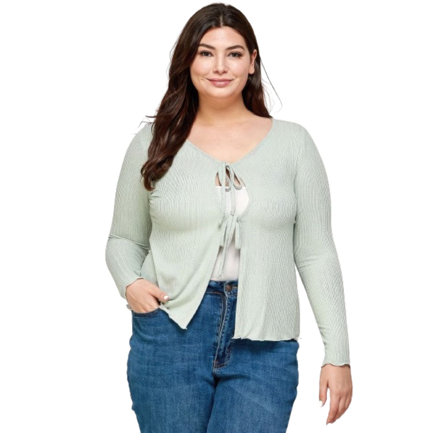 

Кардиган с однотонным ребристым узором FASHNZFAB, цвет sage