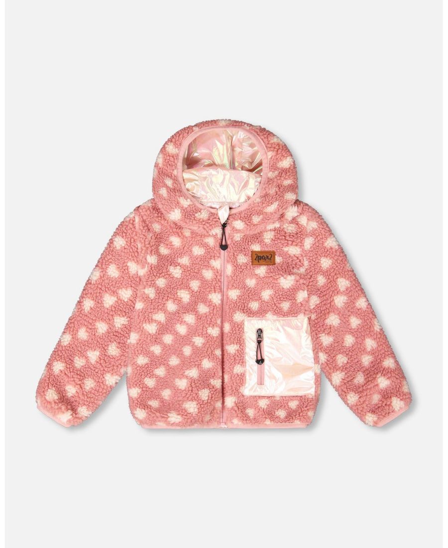 

Двусторонняя детская куртка-шерпа для девочек, межсезонье, розовое сердечко Deux par Deux, Light pink