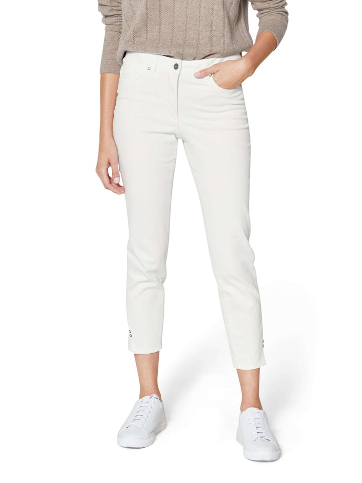 

MADELEINE Узкие джинсы 7/8 с отделкой стразами, белого цвета