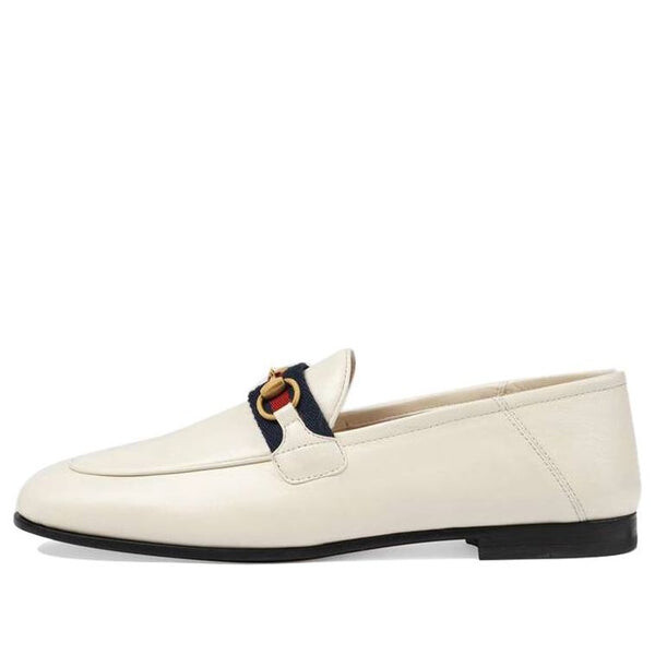 Кроссовки loafer with web 'white leather' Gucci, белый