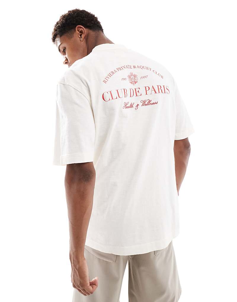 

River Island = Футболка цвета экрю с надписью Club De Sports =