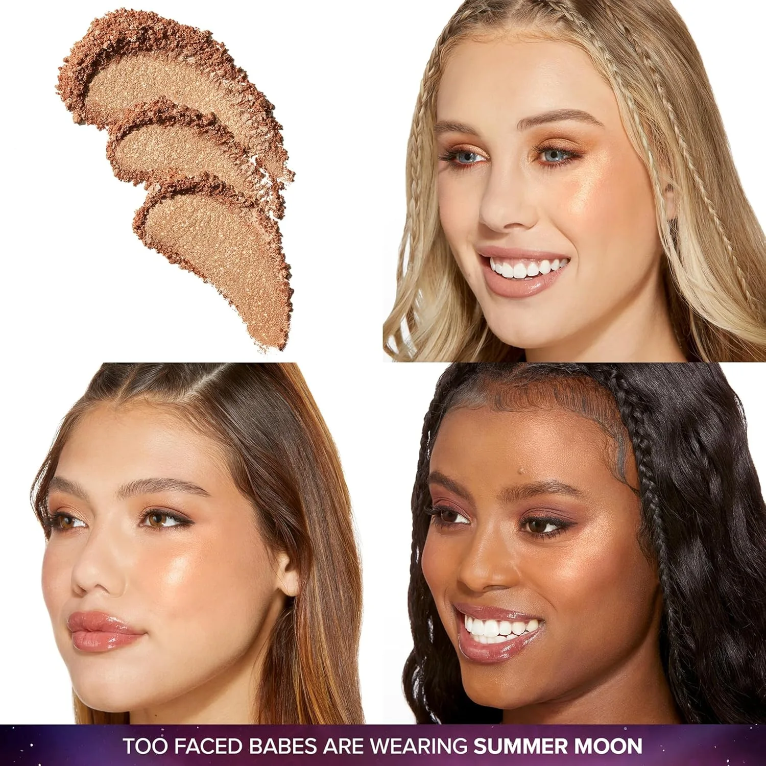 Хайлайтер Too Faced Moon Crush | Полупрозрачный, пудровый, с глянцевым блеском, хайлайтер для макияжа, 0,24 унции, 02 Summer Moon (Bronzed Rose Gold) — фото 2