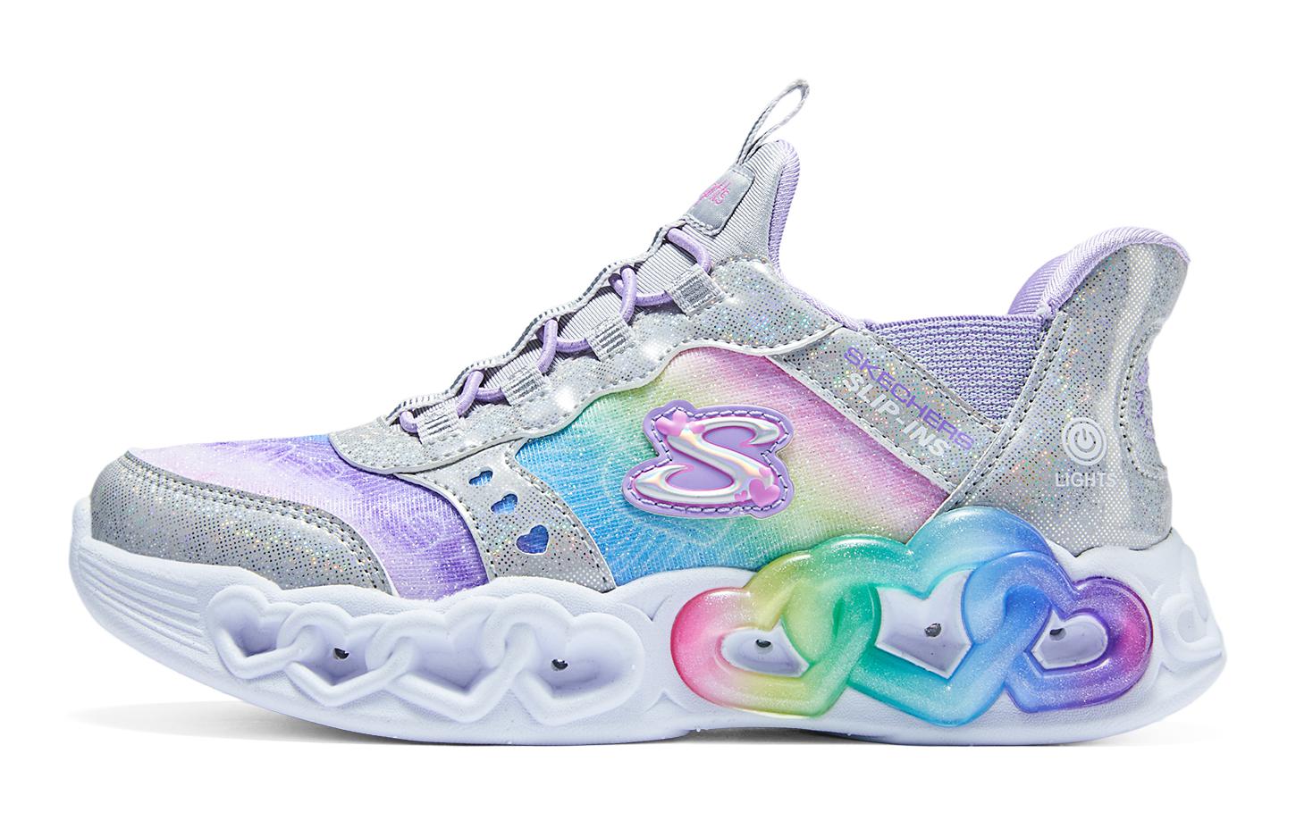 

Детские повседневные кроссовки Skechers с амортизацией и износостойкостью, серебристые разноцветные