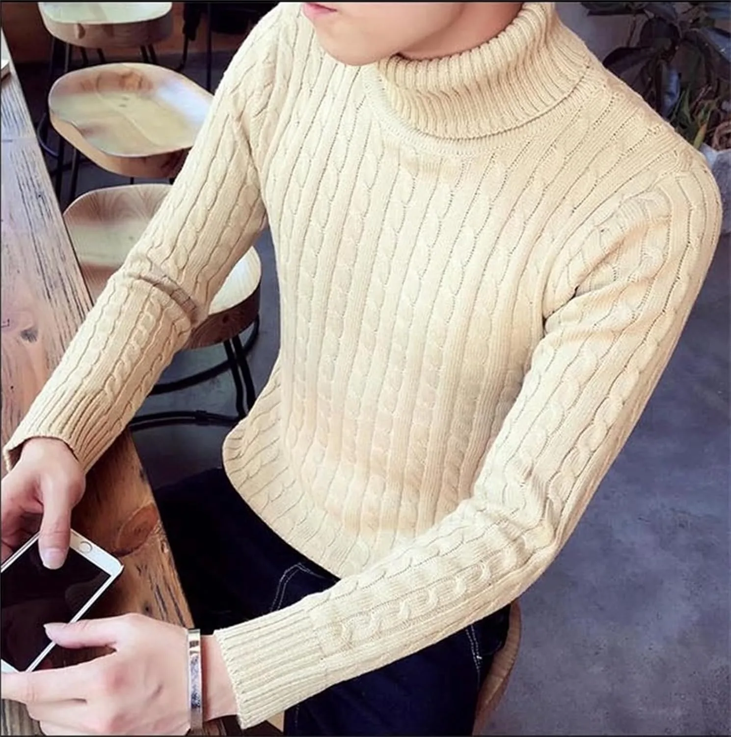 Мужской свитер водолазка Casual Slim Fit с узором Fisherman Twist — фото 4