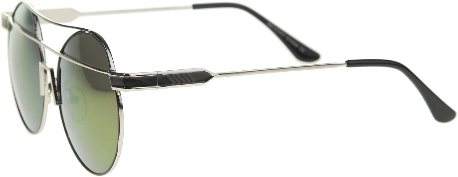 

Солнцезащитные очки zeroUV в современном стиле с металлической оправой, двойной перемычкой, цветными зеркальными линзами, круглые, 59 мм, Gold-black / Yellow Mirror