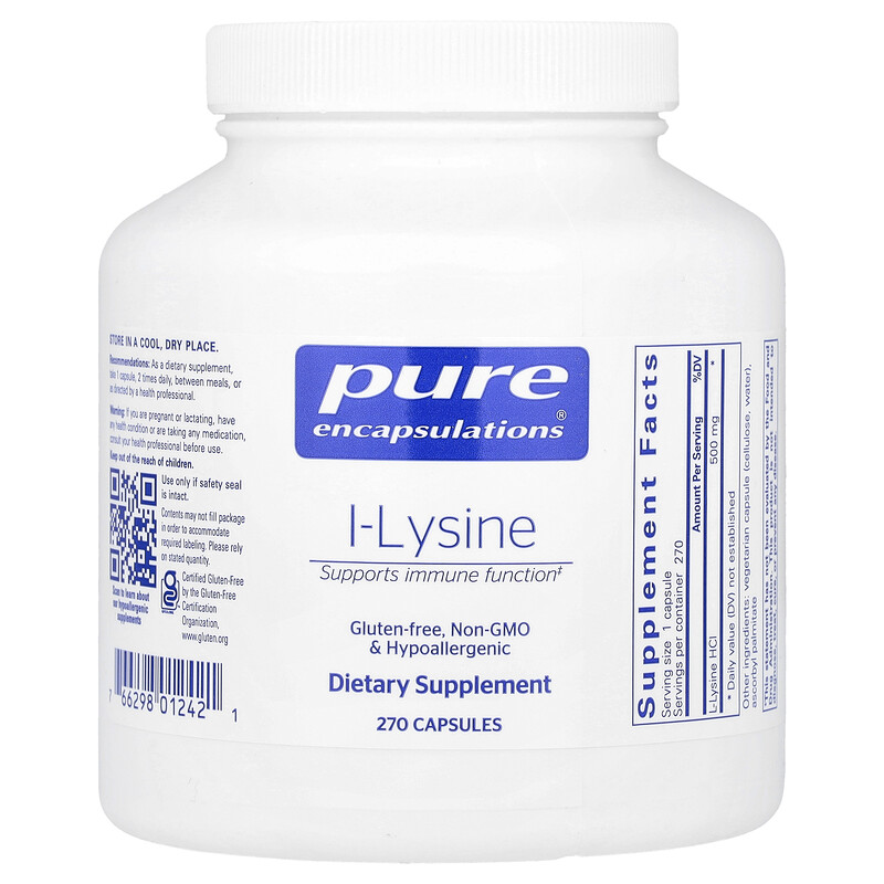 

Pure Encapsulations, L-лизин, 500 мг, 270 капсул