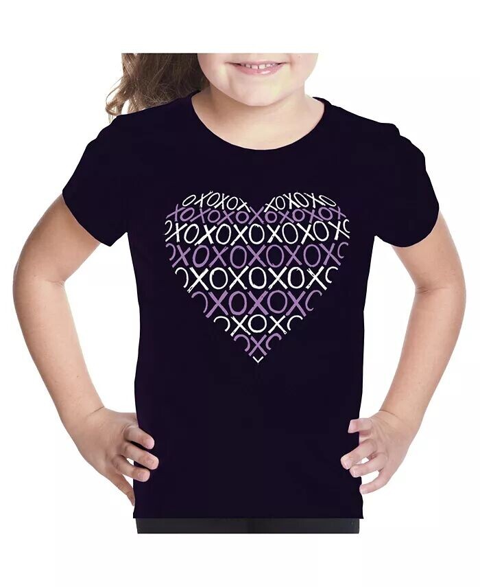 

Футболка для девочек с рисунком Word Art — XOXO Heart La Pop Art, черный