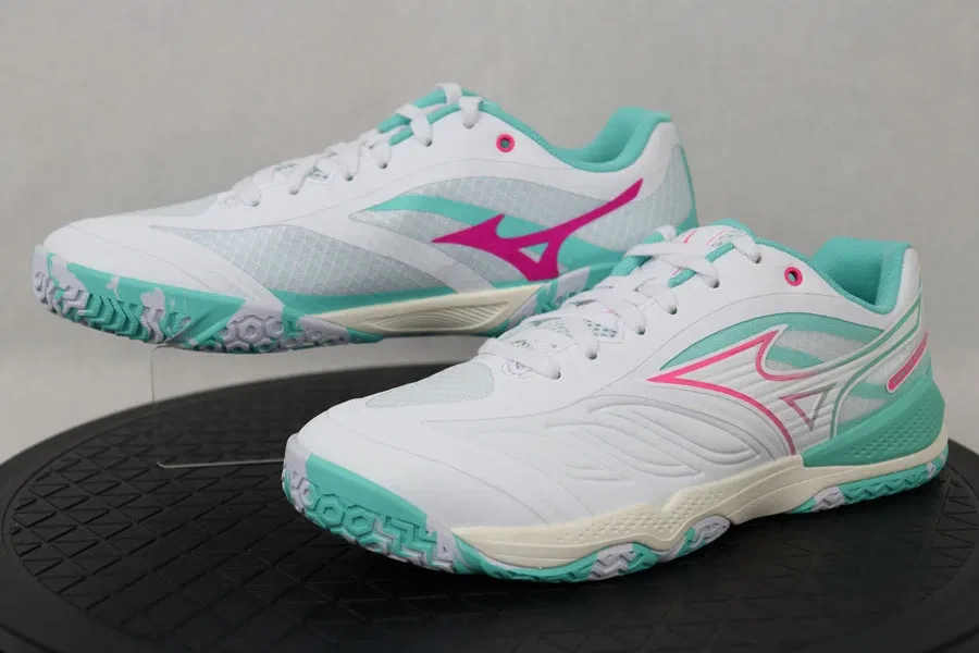 Унисекс кроссовки для настольного тенниса «Wave Medal 8» от Mizuno, 02 White X Pink X Green — фото 2