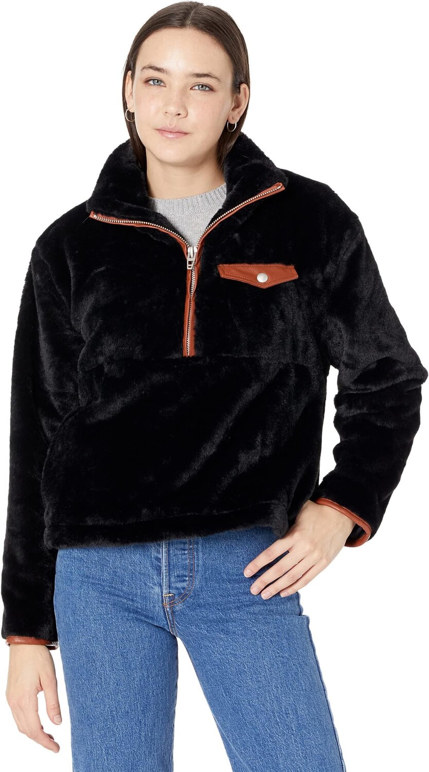 

Толстовка Blank NYC Black Faux Fur Pullover with Leather Trim, цвет Top Secret