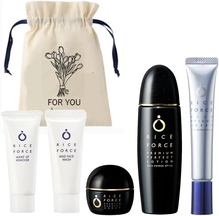 Набор для ухода за кожей лица Riceforce Premium Perfect Lotion 60 мл, Premium Perfect Cream 15 г, Rice Bright Cream 20 г, мини-очищающее средство 20 г, мини-умывание 20 г Rice Force