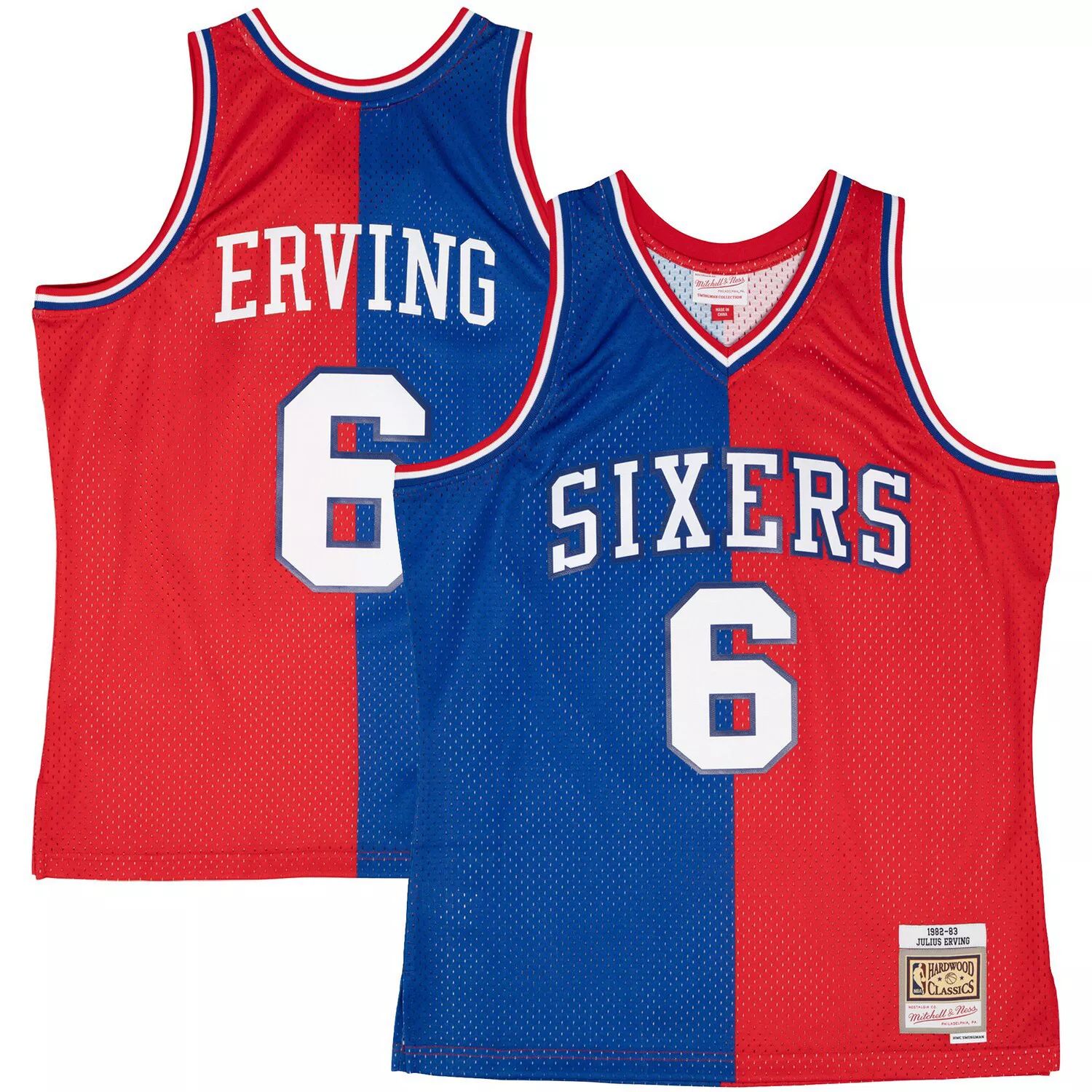 

Мужская майка Mitchell & Ness Julius Erving Royal/Red Philadelphia 76ers Hardwood Classics 1982-83 Split Swingman