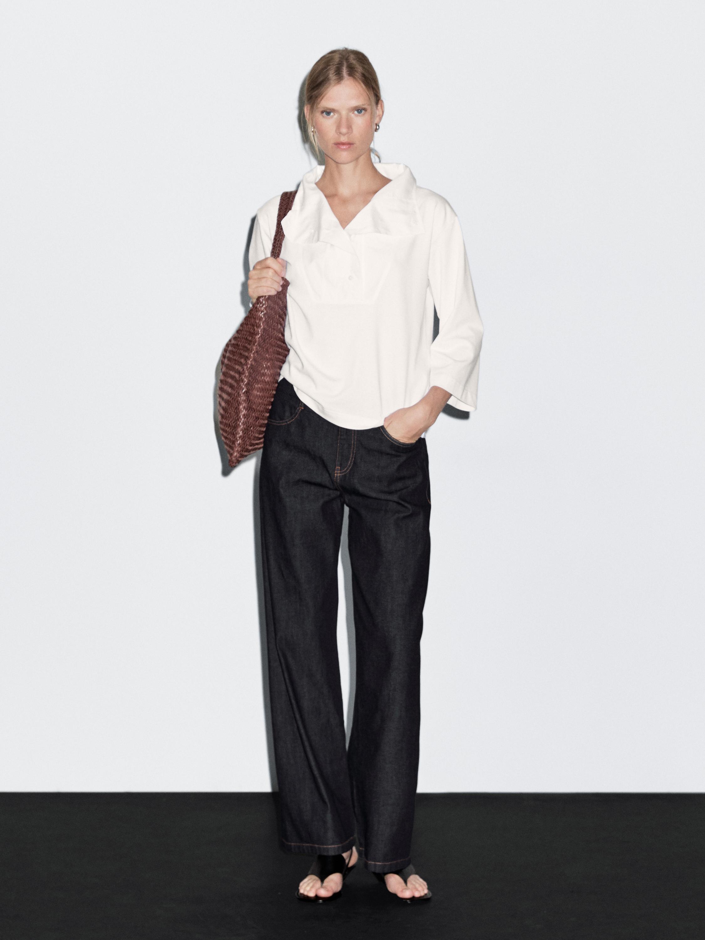 

Джинсы широкого кроя со средней посадкой из 100% хлопка Massimo Dutti, темно-синий