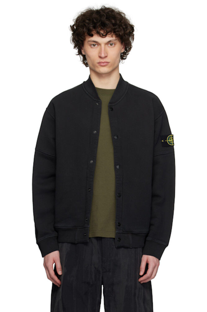 

Черная диагональная флисовая куртка-бомбер с эффектом старины Stone Island