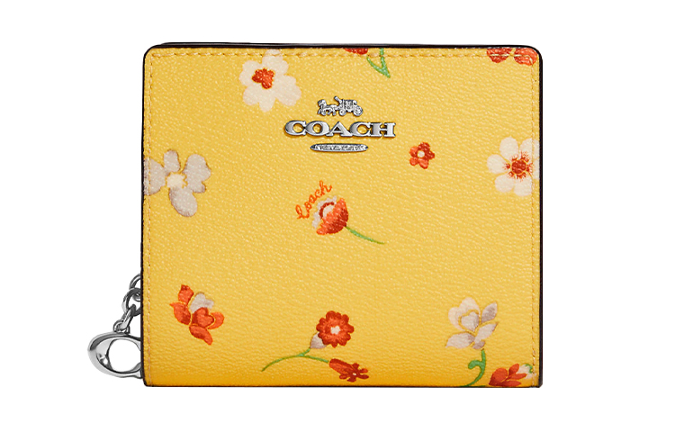 

COACH Женский кожаный кошелек-держатель для карт с застежкой-кнопкой, желтый