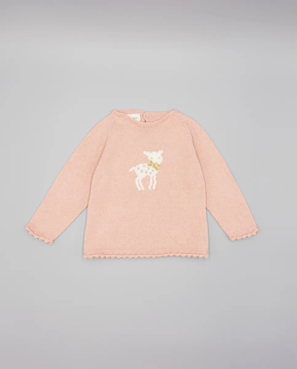 

Детский трикотажный свитер с оленем и бантом Fina Ejerique, розовый