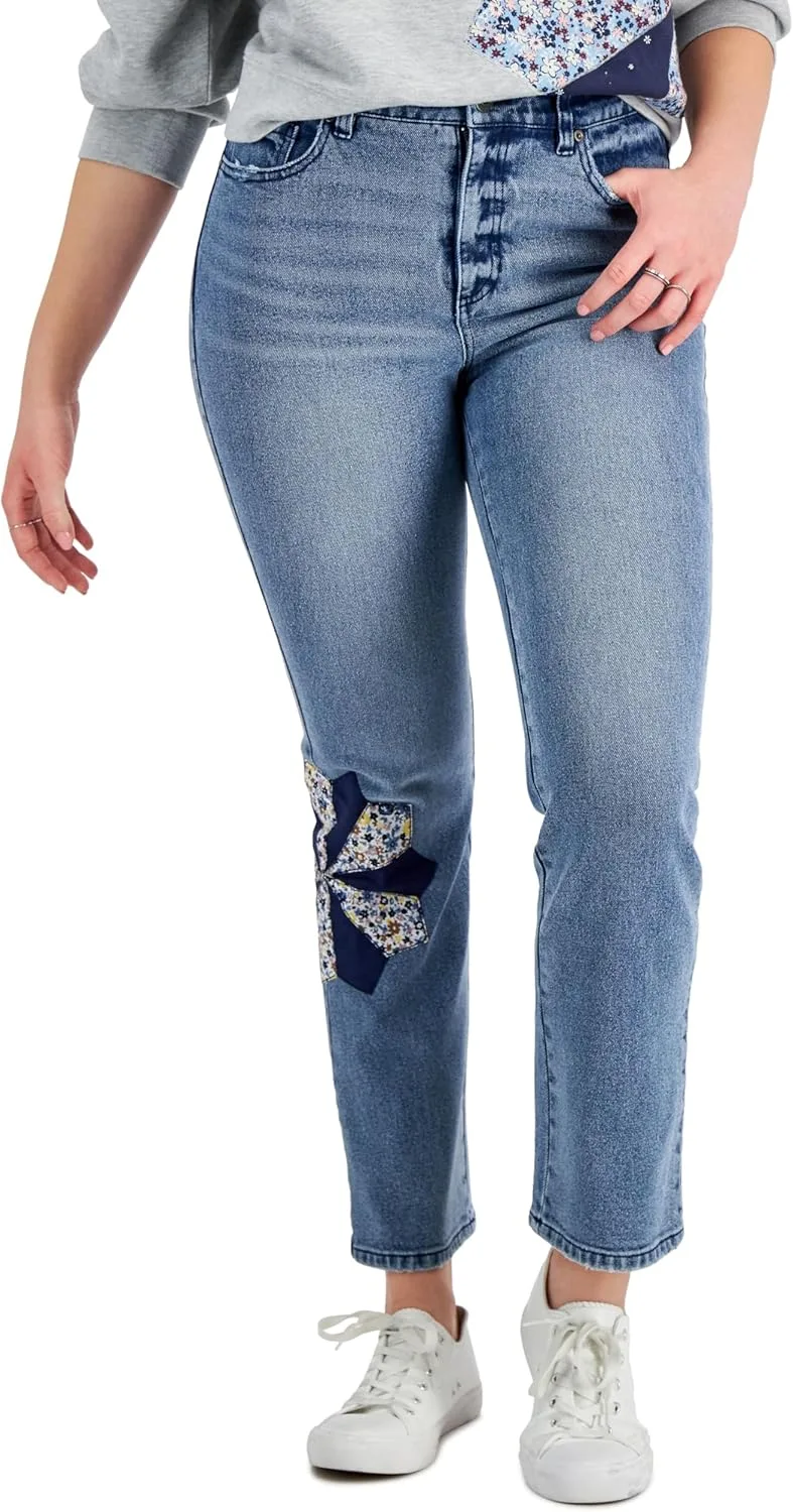 

Style & Co. Прямые укороченные джинсы в стиле пэчворк