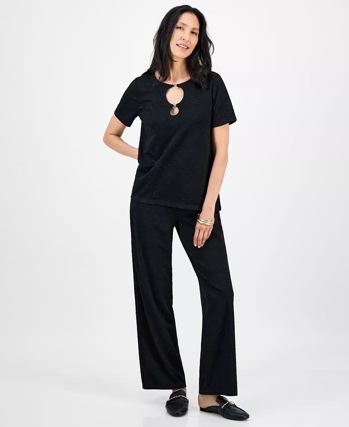 

Женский топ с кольцом и фактурные трикотажные брюки JM Collection, синий