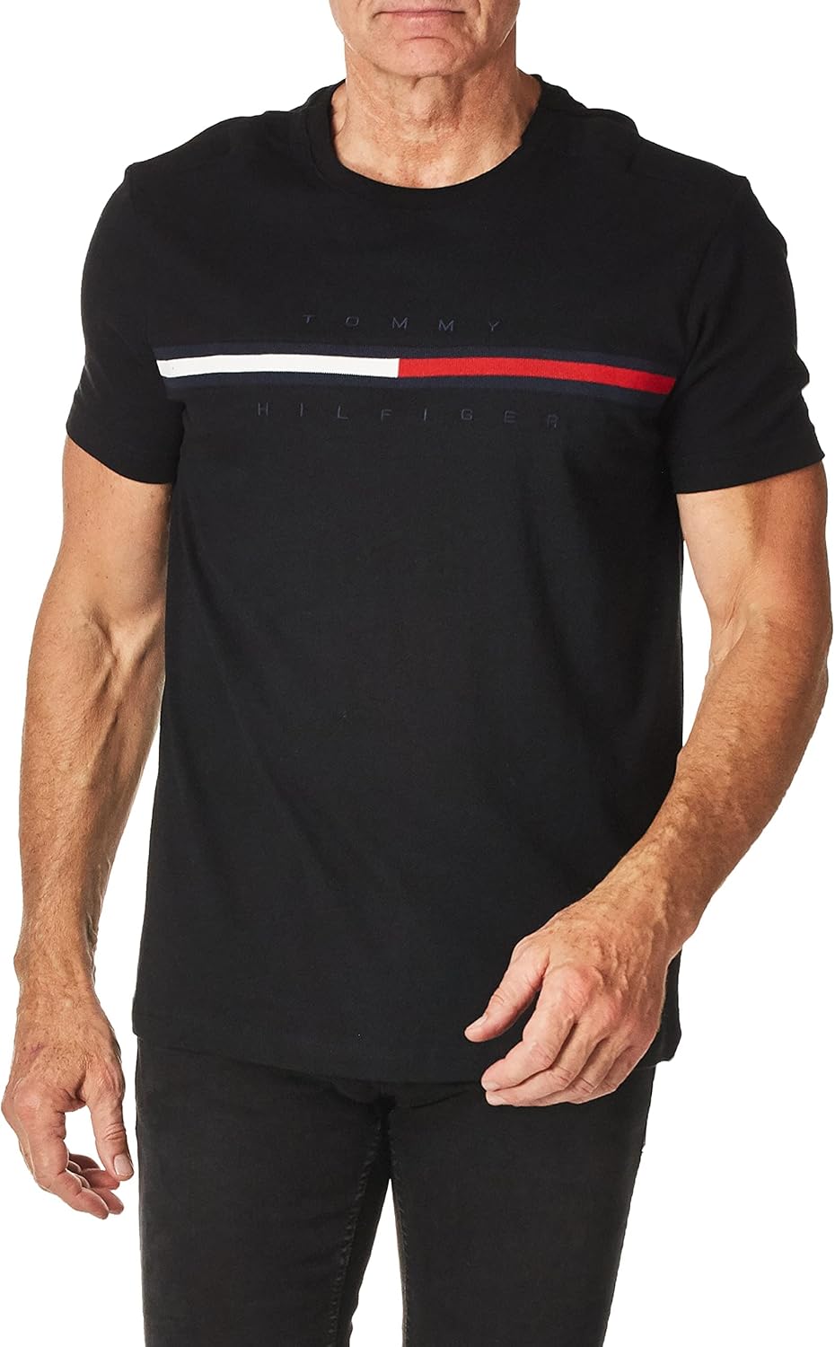 

Мужская адаптивная футболка Tommy Hilfiger с коротким рукавом, фирменными полосками и магнитными кнопками, Deep Black