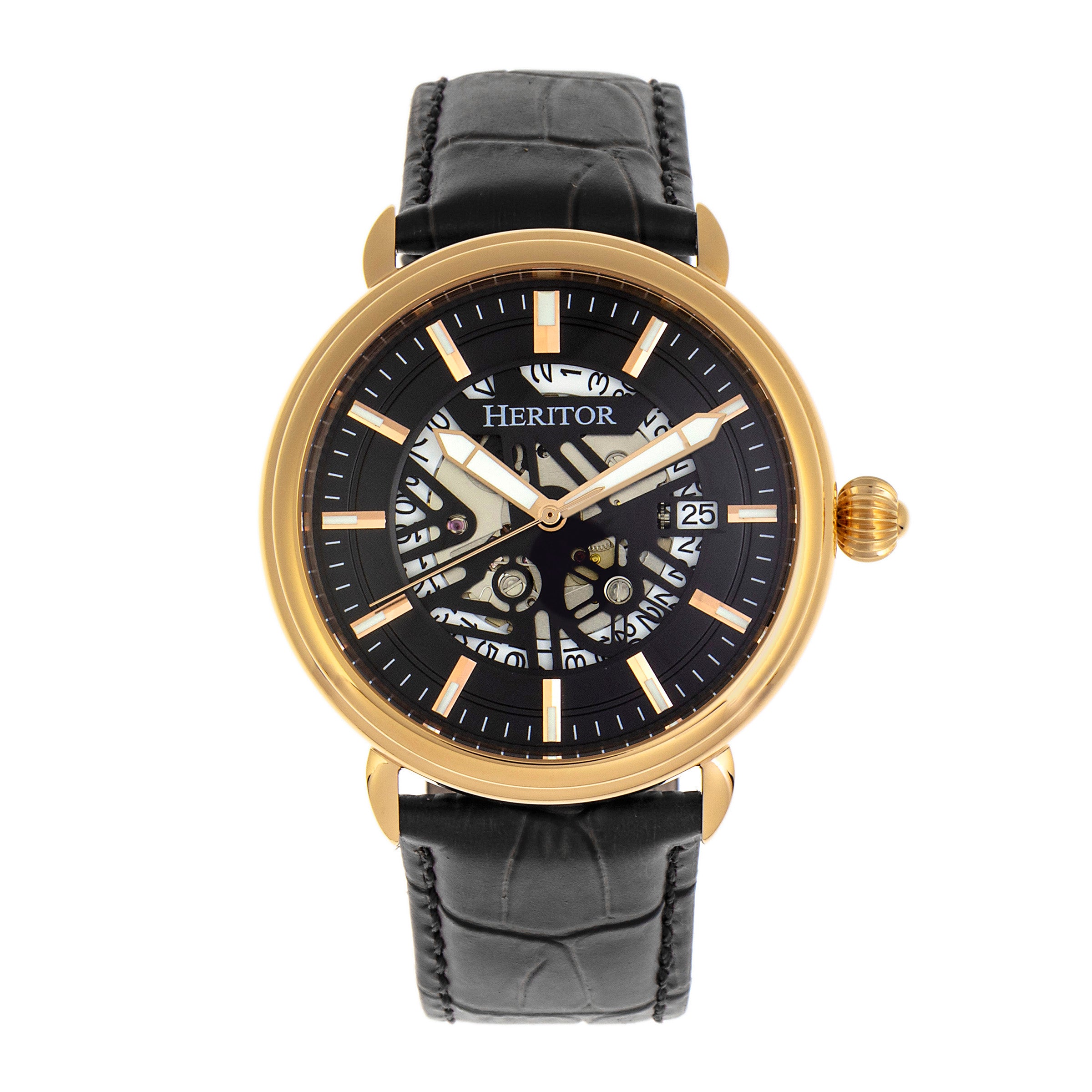 

Часы Mattias с кожаным ремешком и датой Heritor Automatic, золотой