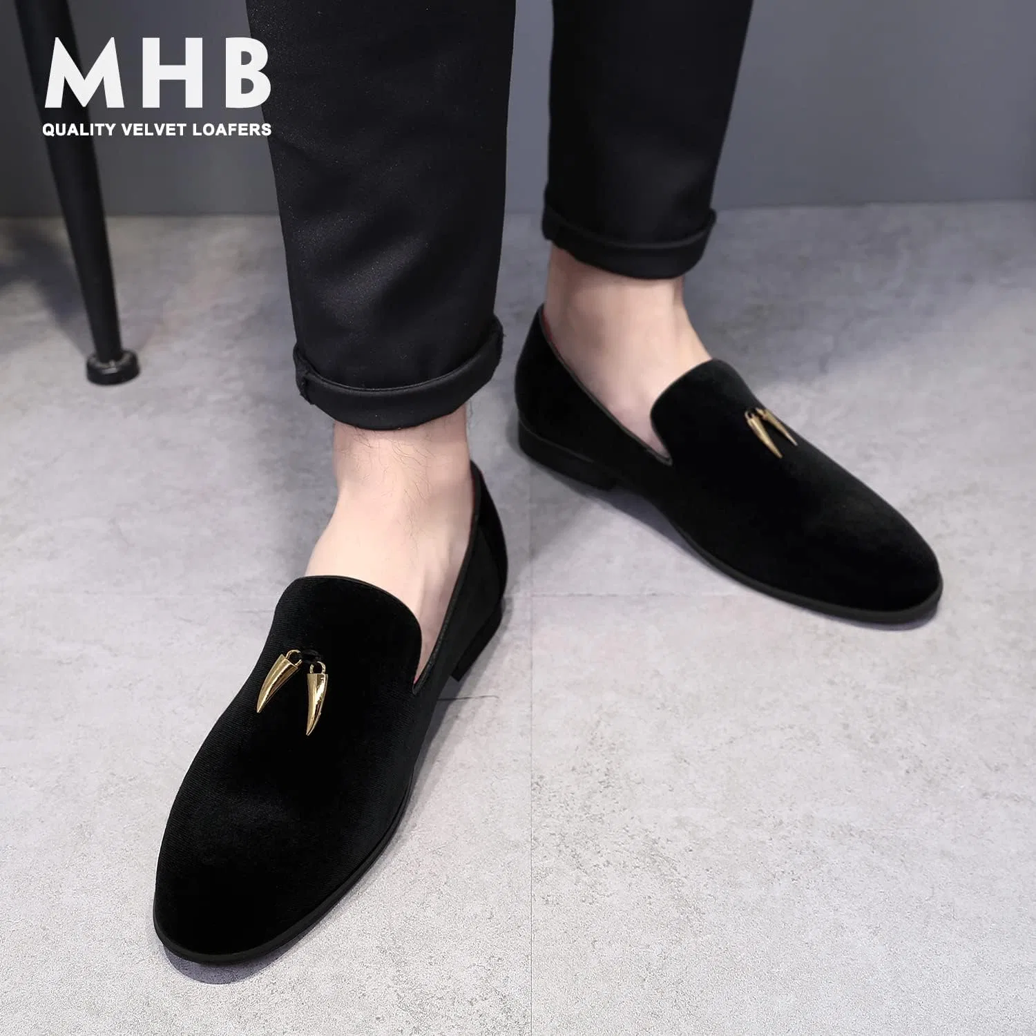 Мужские лоферы MHB Penny Slip-On из бархата и замши, туфли-слипоны с блестками, в стиле смокинга, Black — фото 2