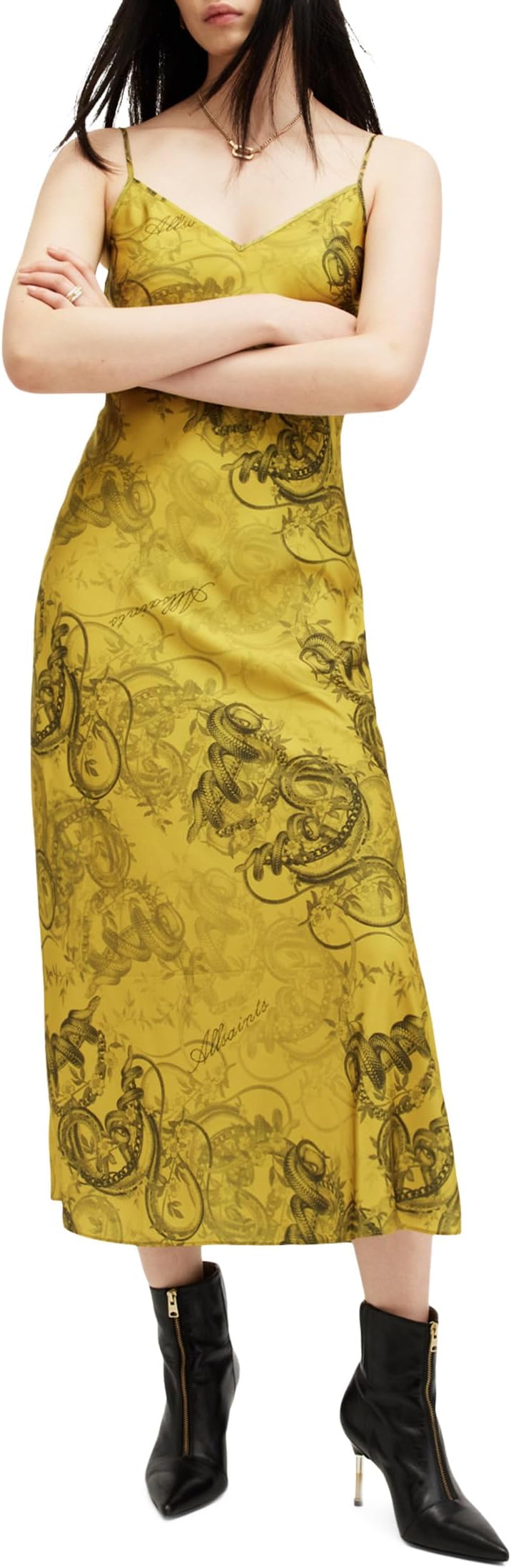 

Платье AllSaints Hadley Dress, цвет Helena Gold Yellow