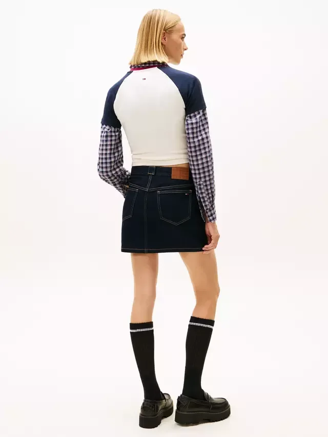 Джинсовая мини-юбка с вышитым флагом, темно-синяя Tommy Hilfiger — фото 3