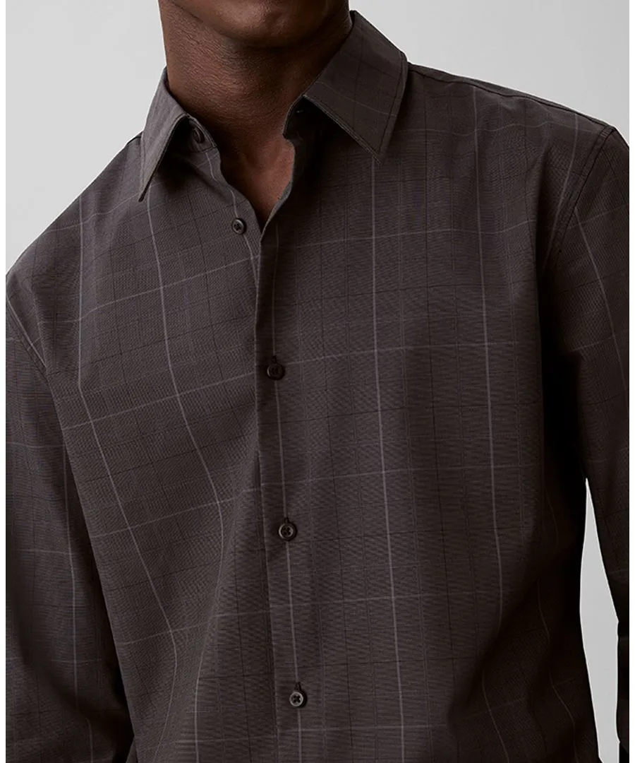 Мужская рубашка Grid Supima Stretch Slim-Fit Calvin Klein, Charcoal — фото 4