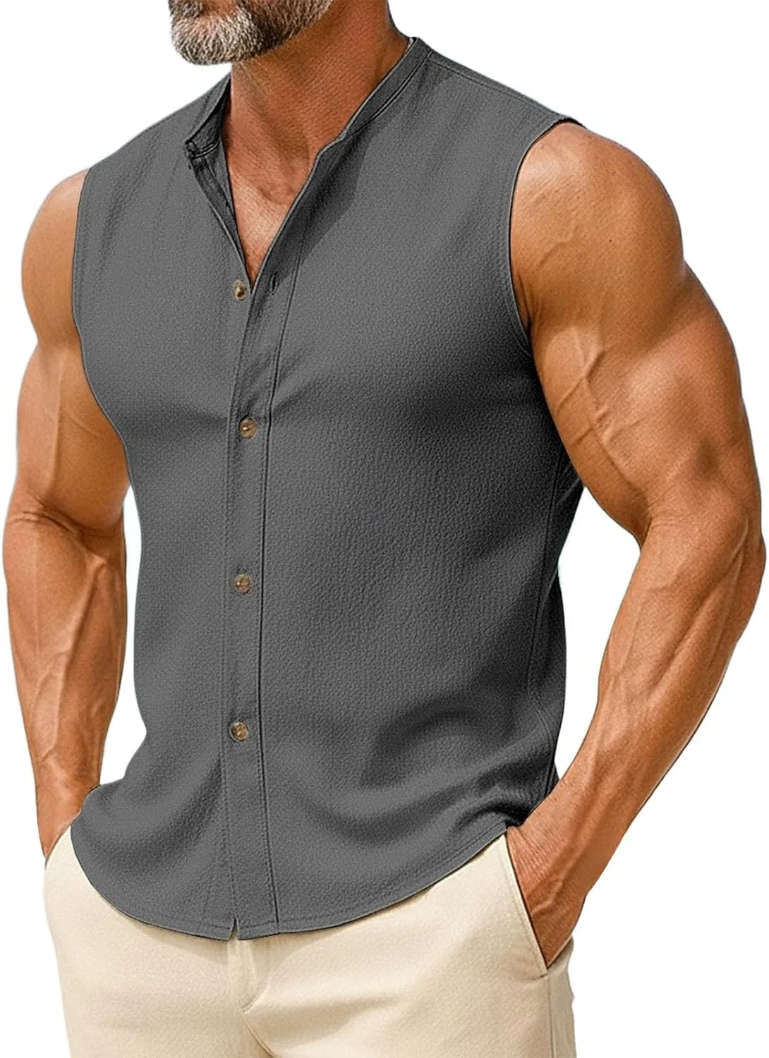 

Мужская хлопковая льняная безрукавка для лета и пляжа