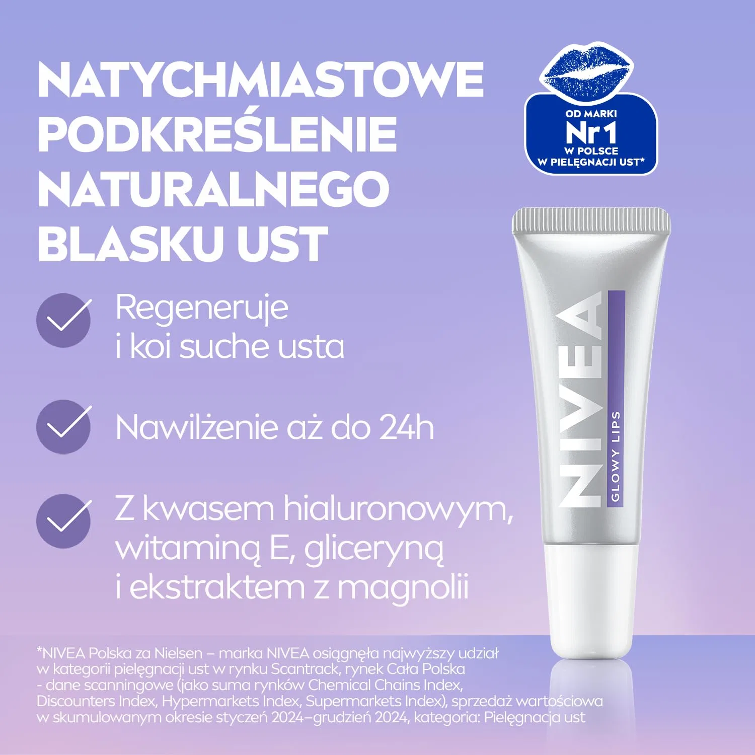 Бальзам для губ NIVEA Glowy Lips с гиалуроновой кислотой Nivea