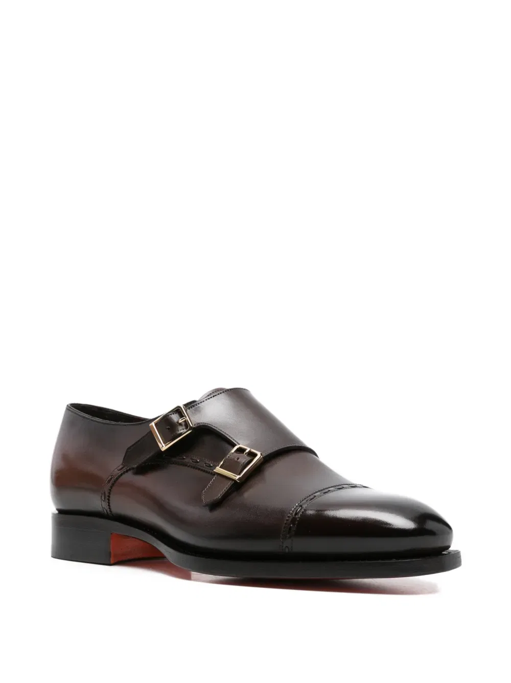 Кожаные монашеские туфли с пряжкой Santoni, коричневый — фото 2