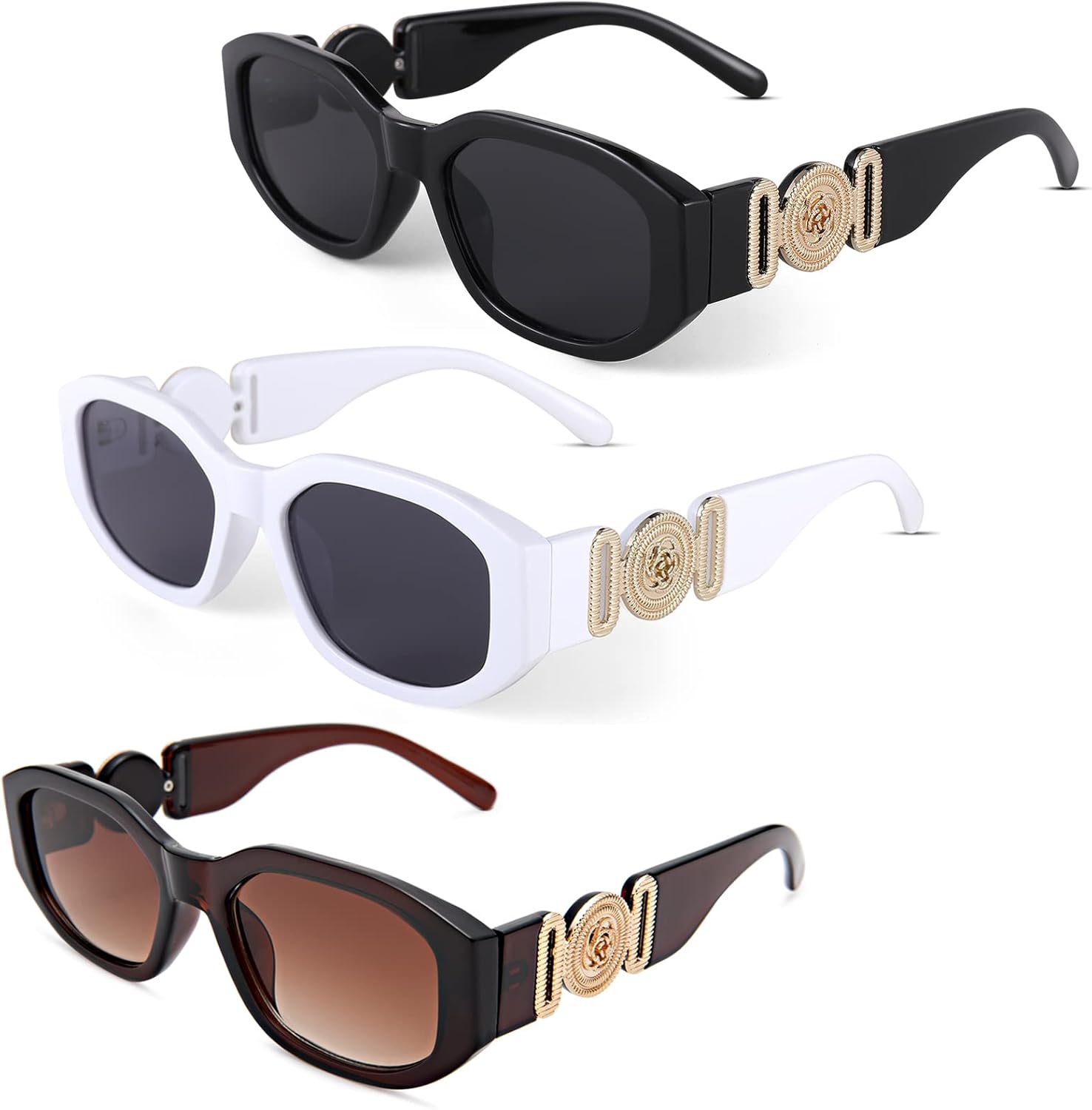 

Солнцезащитные очки Hycredi прямоугольной формы для женщин и мужчин, ретро-очки для вождения, винтажный стиль 90-х, нестандартная оправа, защита UV400, B1- Black/Grey +White/Grey +Brown/Brown