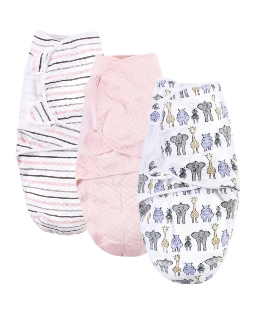 Пеленки-обертки из стеганого хлопка, 3 шт Hudson Baby, розовый safari