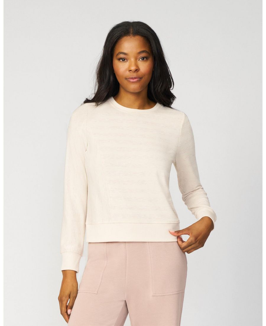 

Женская толстовка с круглым вырезом и полосатым принтом в тон Cable & Gauge, Driftwood heather & moonbeam