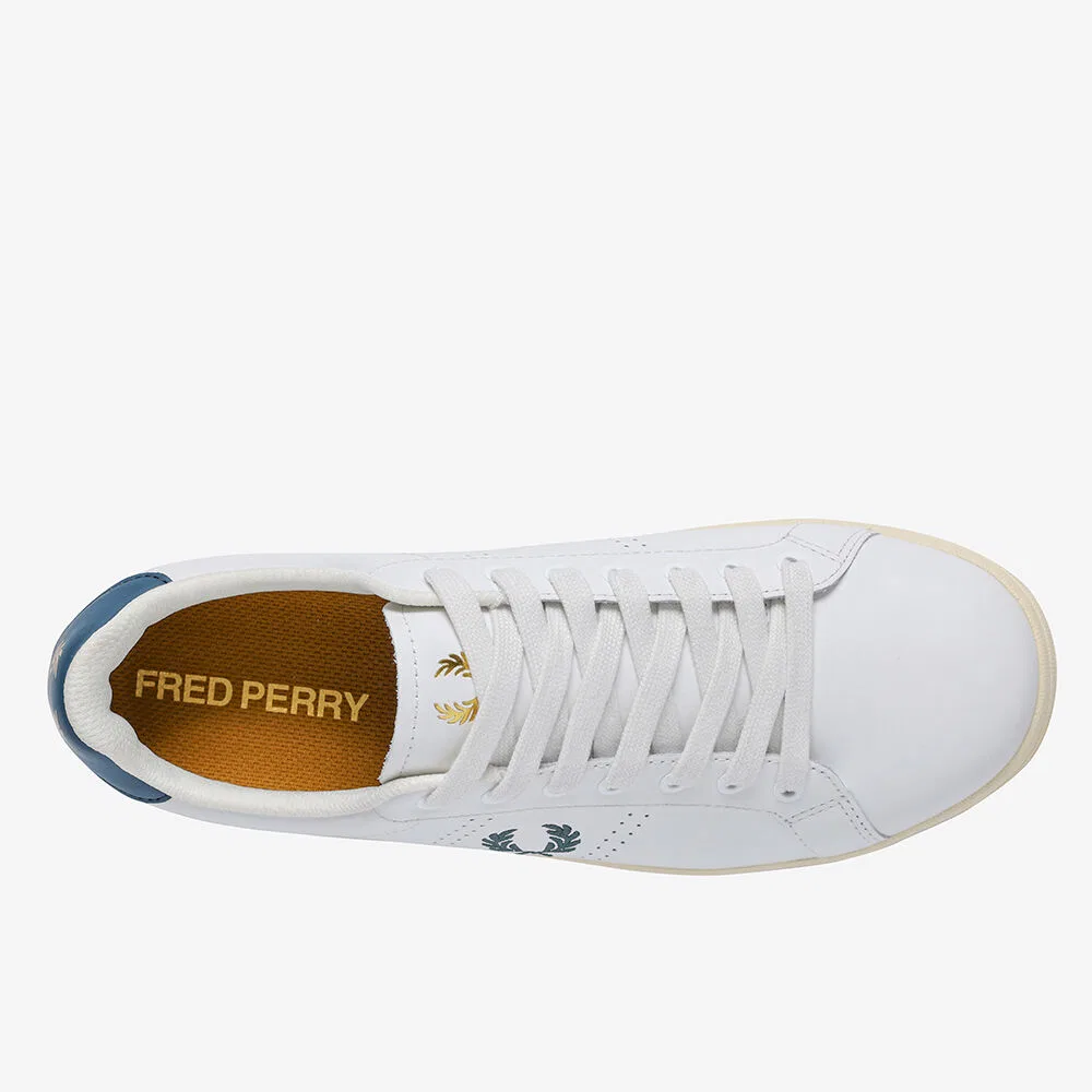 Мужские низкие сникеры B721 Leather бело-тёмно-петрольные от Fred Perry — фото 3