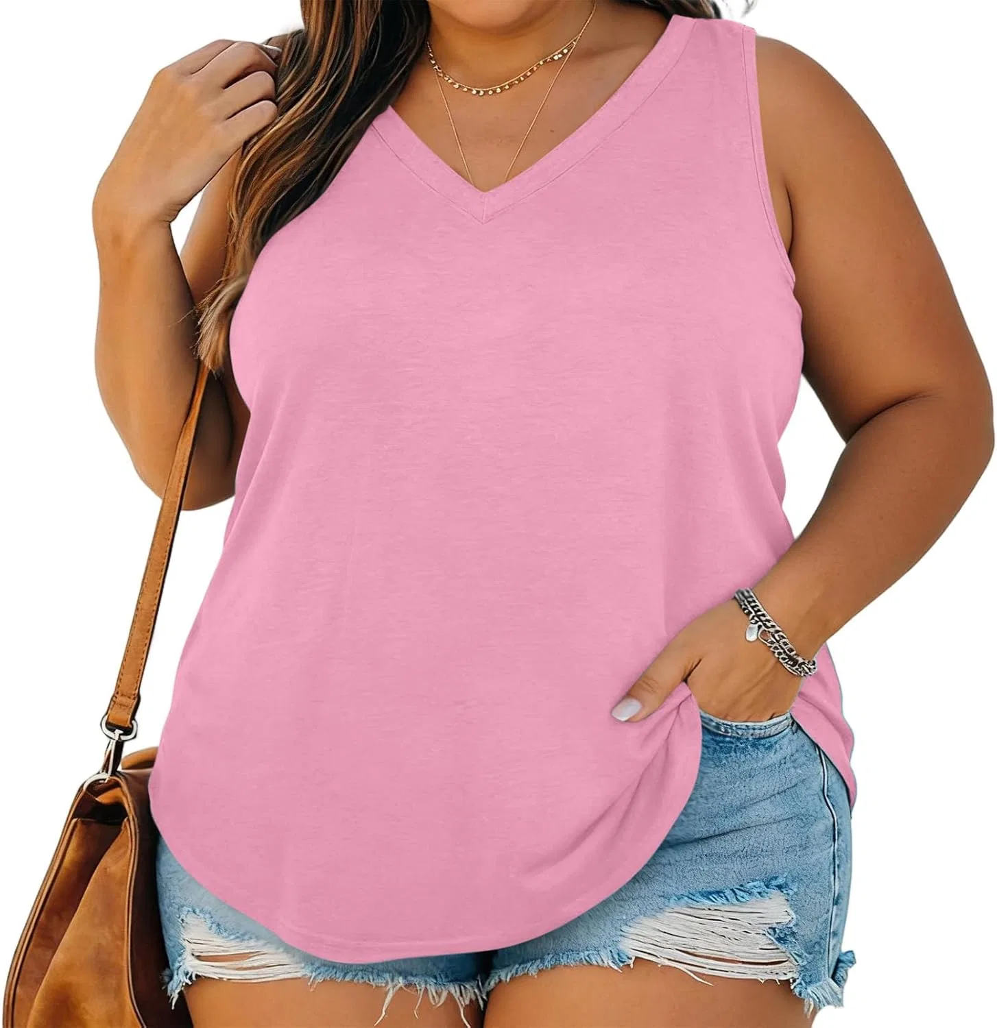 Топ женский V-образный вырез, Plus Size, Pink — фото 2