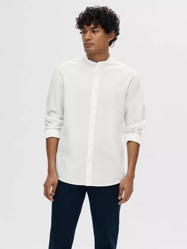 

Рубашка SELECTED HOMME Band Collar Linen Cotton Blend, цвет bright/white