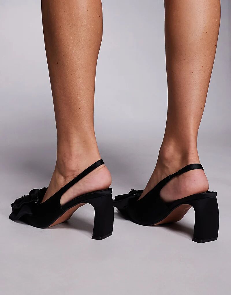 Туфли River Island на низком каблуке из атласа с бантом, черного цвета — фото 2