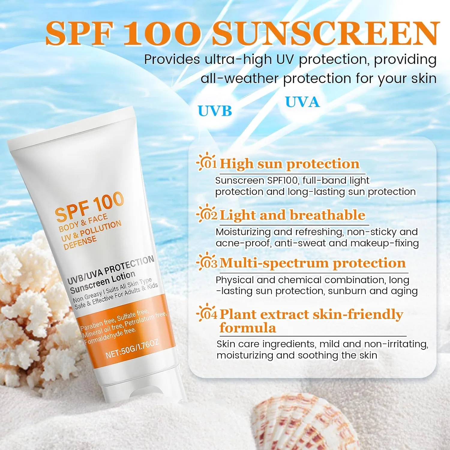 Солнцезащитный крем SPF 100 для лица и тела Allony, Orange — фото 2