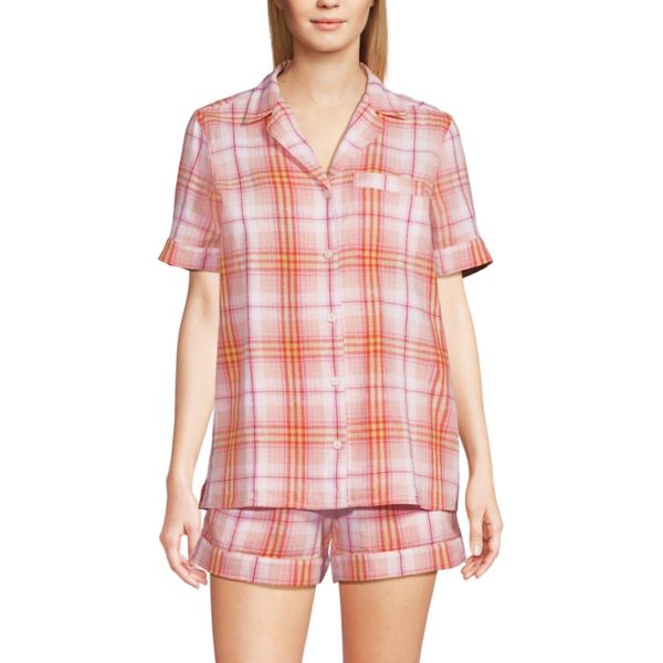

Женский пижамный комплект из двух частей: топа и шорт Lands' End, цвет coral pink plaid