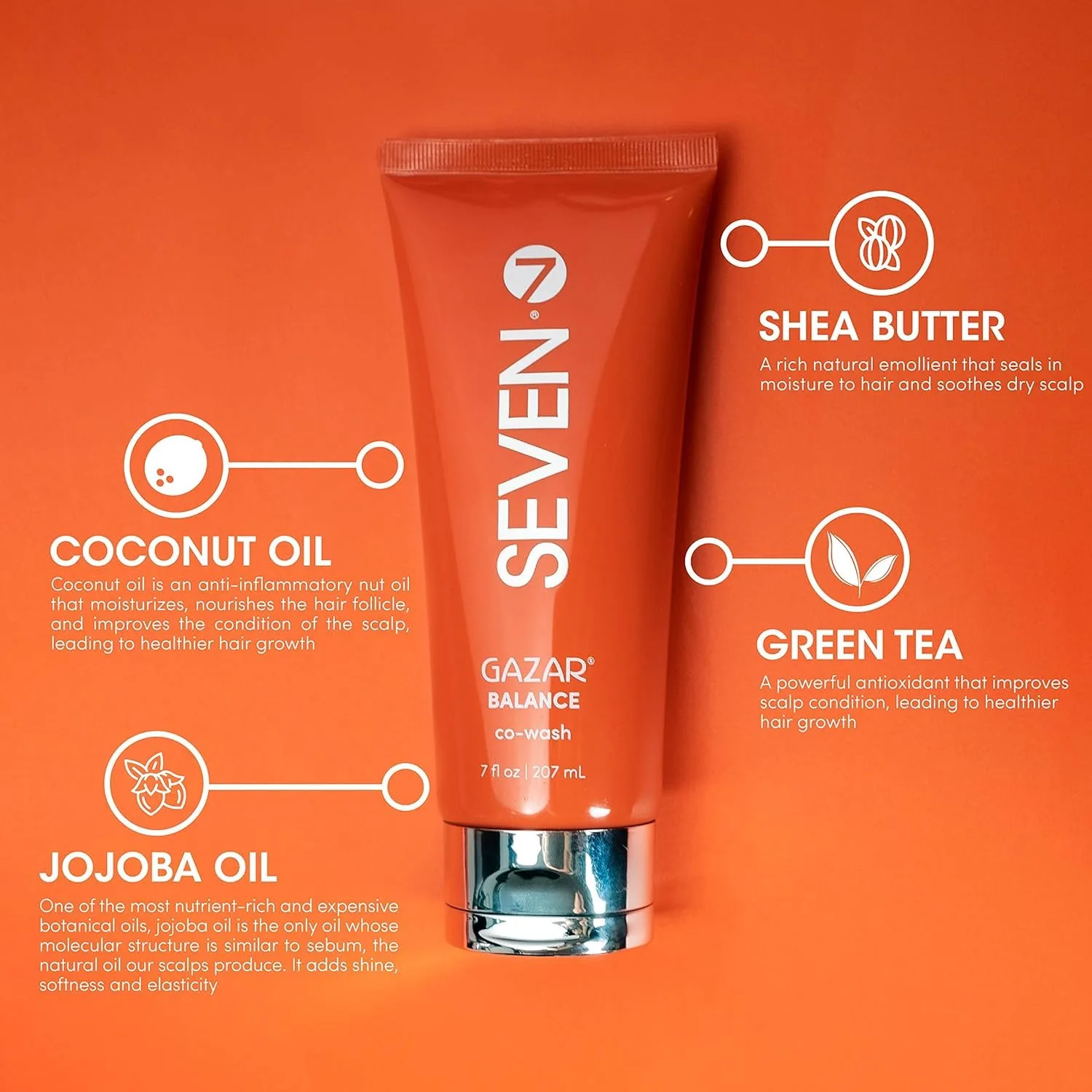 SEVEN Hair Care GAZAR BALANCE Cowash для женщин и мужчин с маслом ши и кокосовым маслом, 1 шаг альтернатива шампуню для кудрявых или текстурированных волос, без сульфатов и парабенов, cruelty free, сделано в США 946 мл (1 шт.) — фото 2