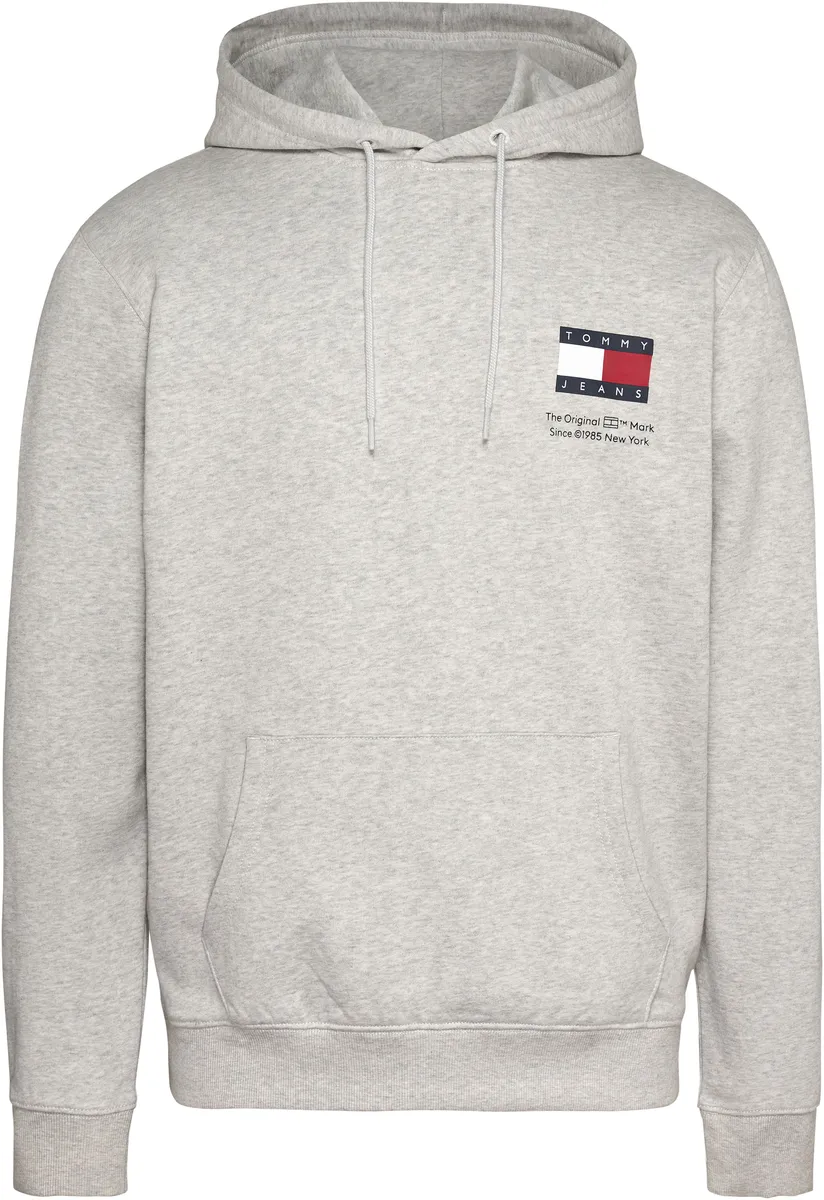 

Толстовка Tommy Jeans с капюшоном "TJM REG ESSENTIAL FLAG HOOD EXT", с карманом-кенгуру, серый