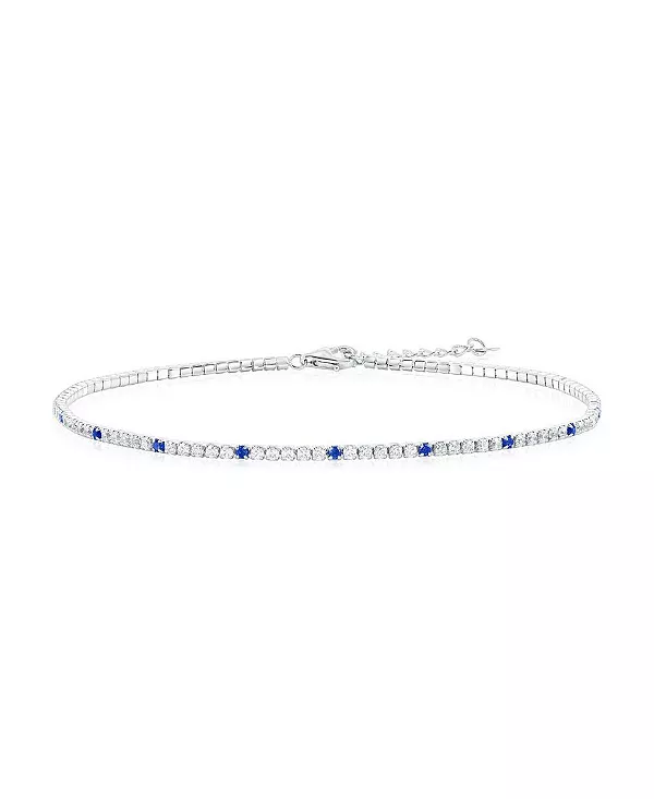 

Теннисный браслет на ногу из стерлингового серебра с круглым фианитом и сапфиром Simona, sapphire