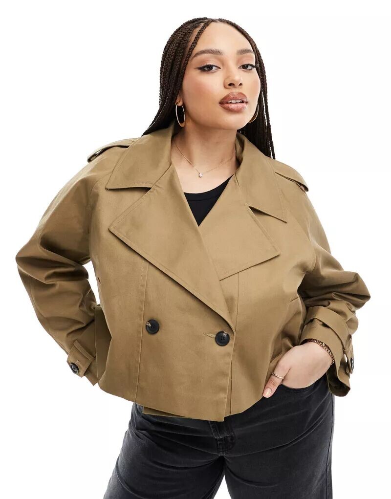 

Оливково-зеленый укороченный тренч ASOS DESIGN Curve