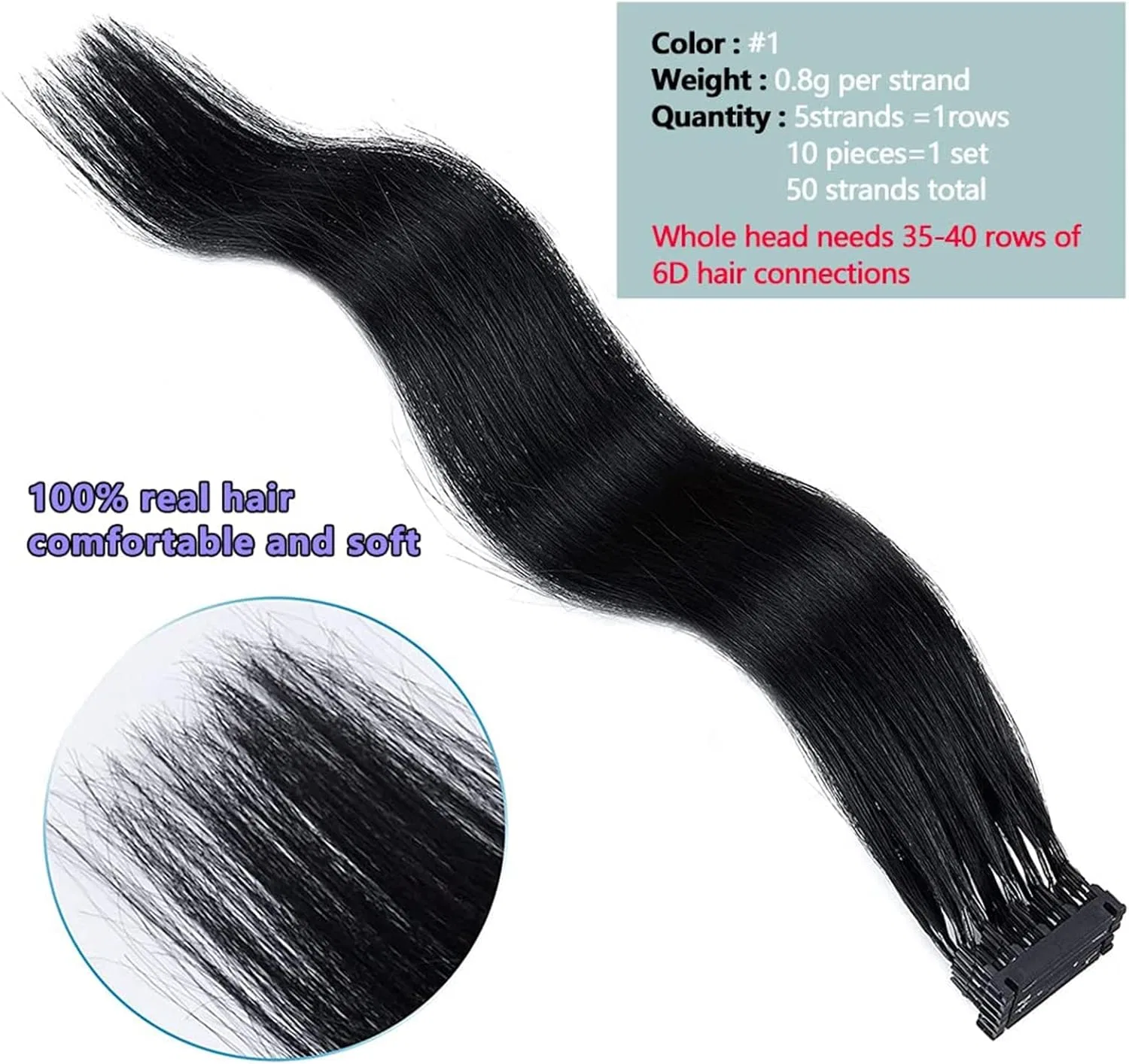 Накладные волосы 6D Real Hair Extensions 2-го поколения Mkll, #1 — фото 2