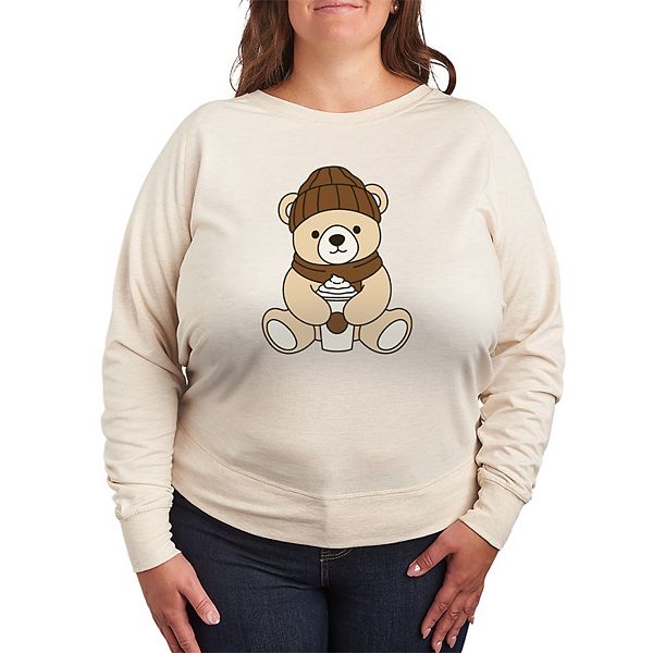 

Футболка с длинным рукавом French terry с принтом плюшевого мишки с чашкой кофе Plus size Licensed Character, Beige