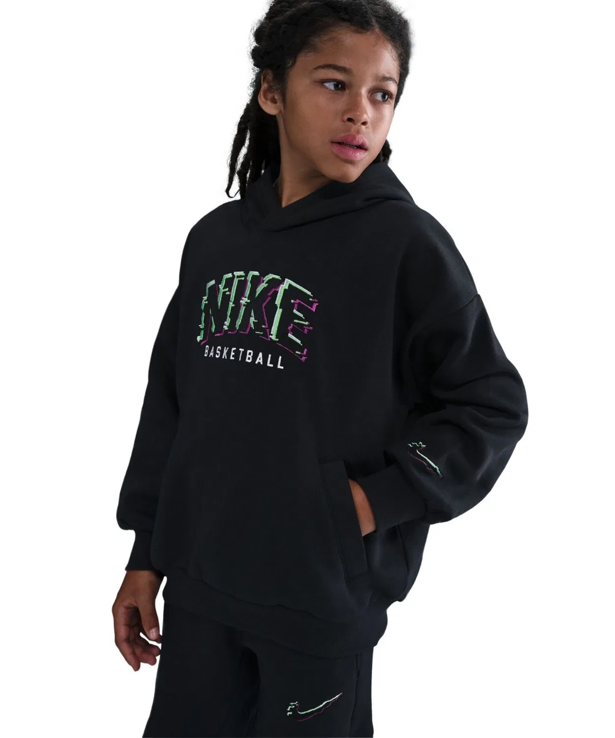 Толстовка Nike YTH COB флисовая с длинным рукавом, чёрная