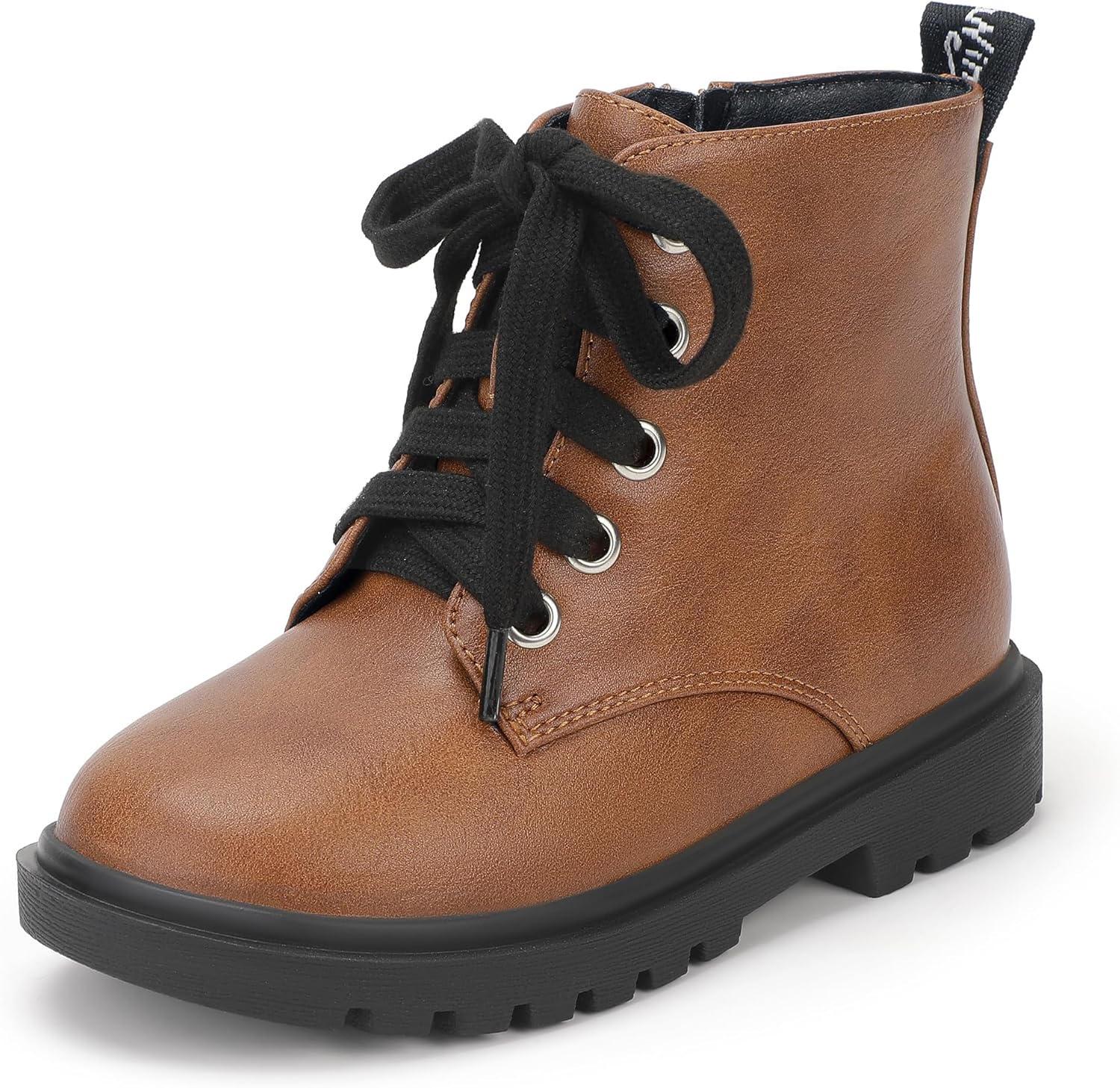 

PANDANINJIA Кристина Детские короткие ботильоны для мальчиков и девочек, модные сапожки, водонепроницаемые боевые ботинки с молнией для малышей и маленьких детей, Brown Pu