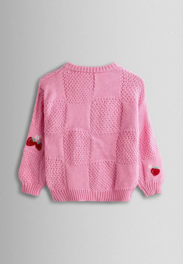 Кардиган прямого кроя с вышивкой в виде клубники. Jojo Maman Bébé, Bright Pink — фото 2