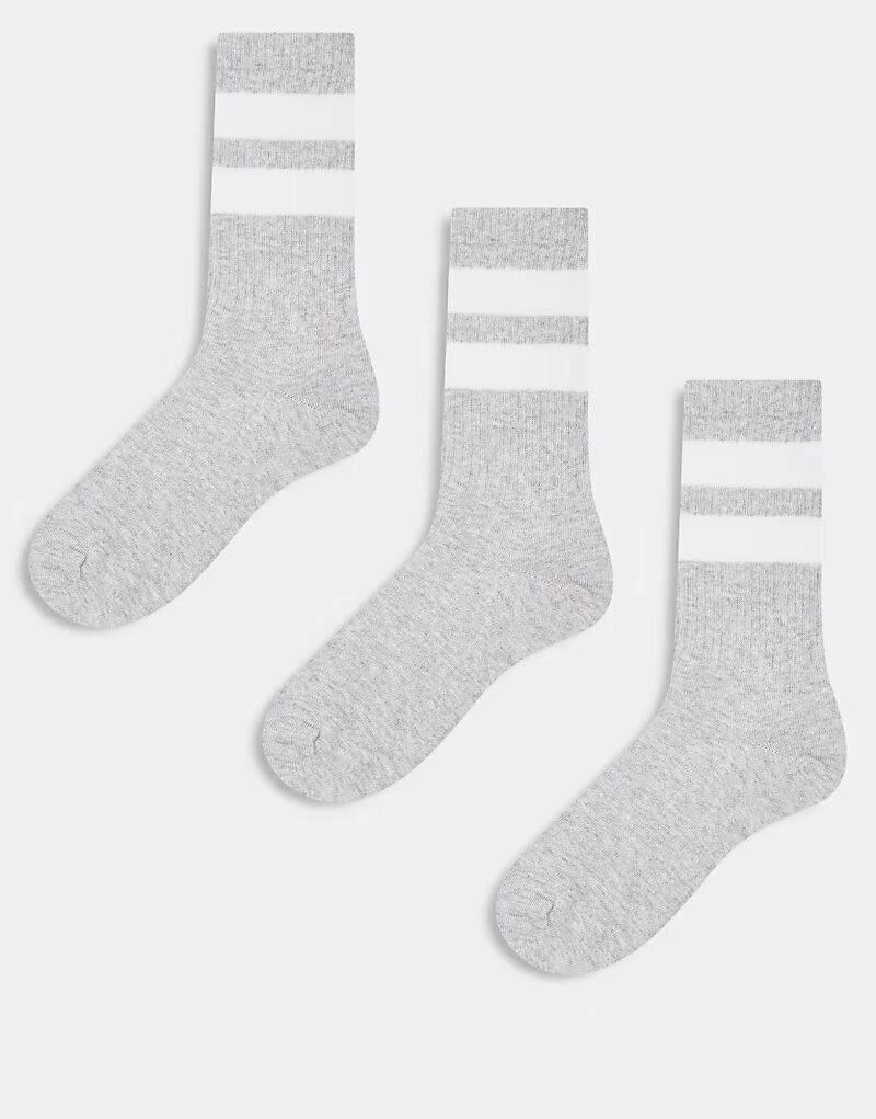 

Носки Weekday в спортивном стиле в полоску, 3 пары, серого цвета