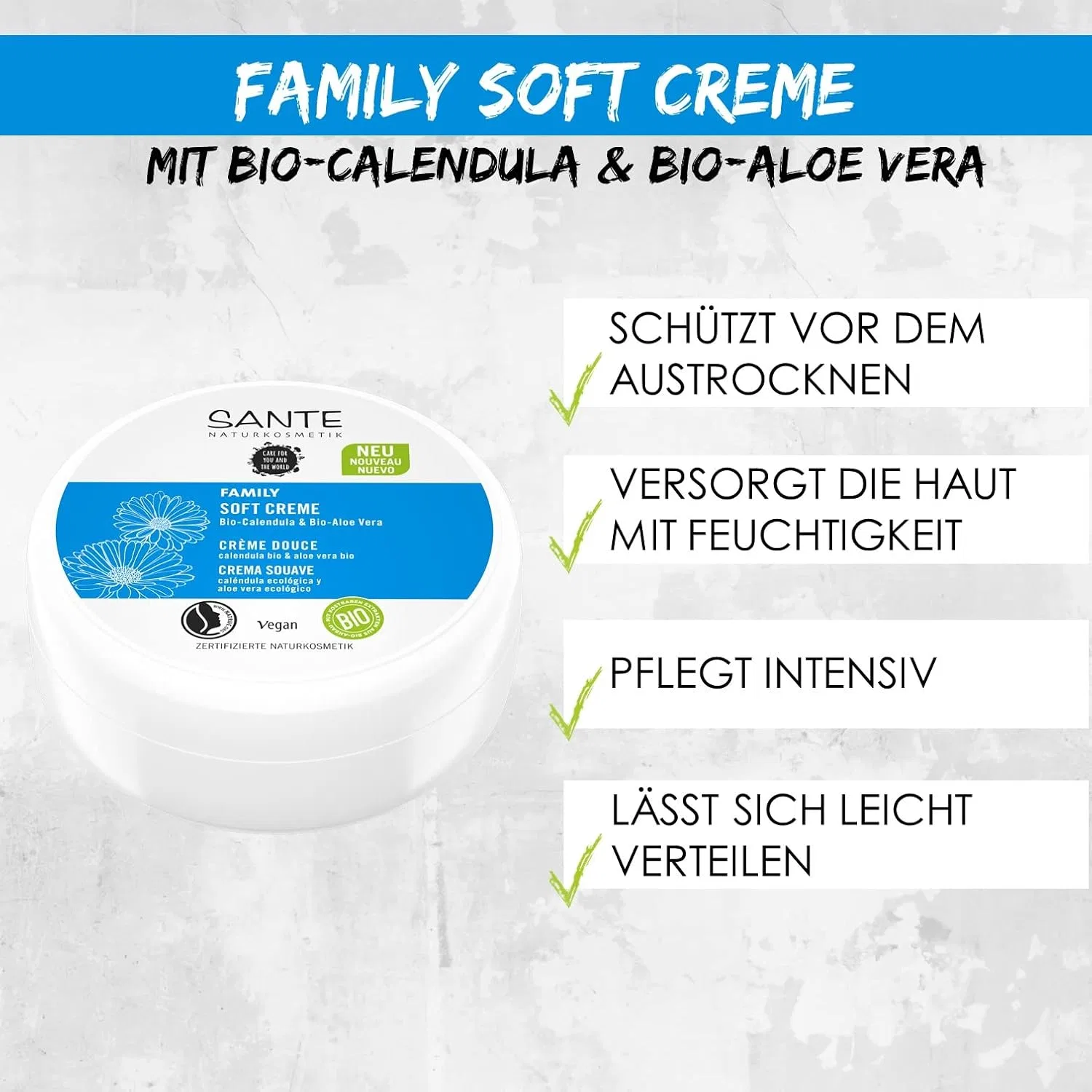 Крем для лица Sante Naturkosmetik — Тела и рук Family Soft Cream с календулой и алоэ вера , Organic Calendula & Organic Aloe, 150 мл — фото 3